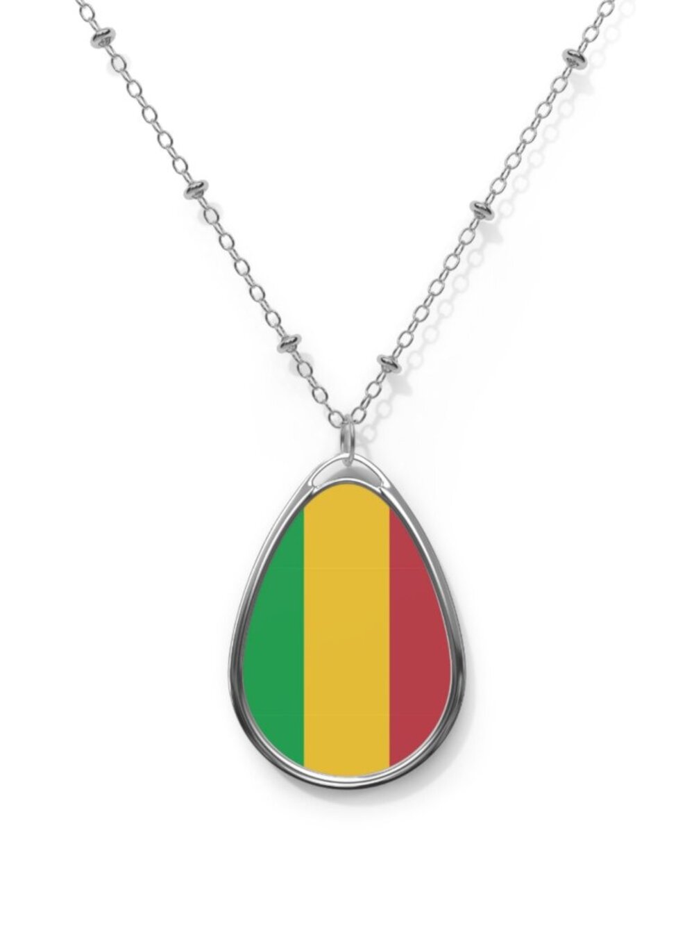 Mali Flag Oval Necklace – Malian Heritage Pendant - One Size / Silver